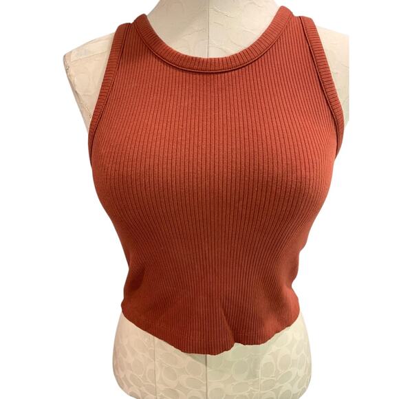 Small Loft Womens Ribbed Orange Crop Tank Top Shirt Rust Orange - Picture 2 of 7
